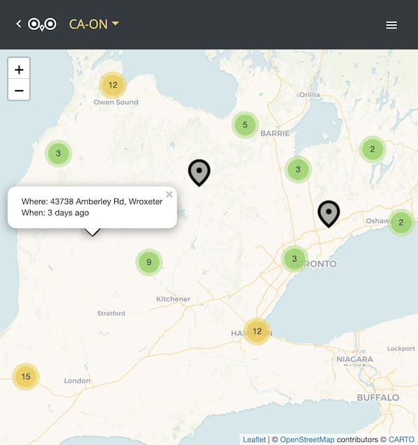 Using the map to find recent Snowy Owl sightings